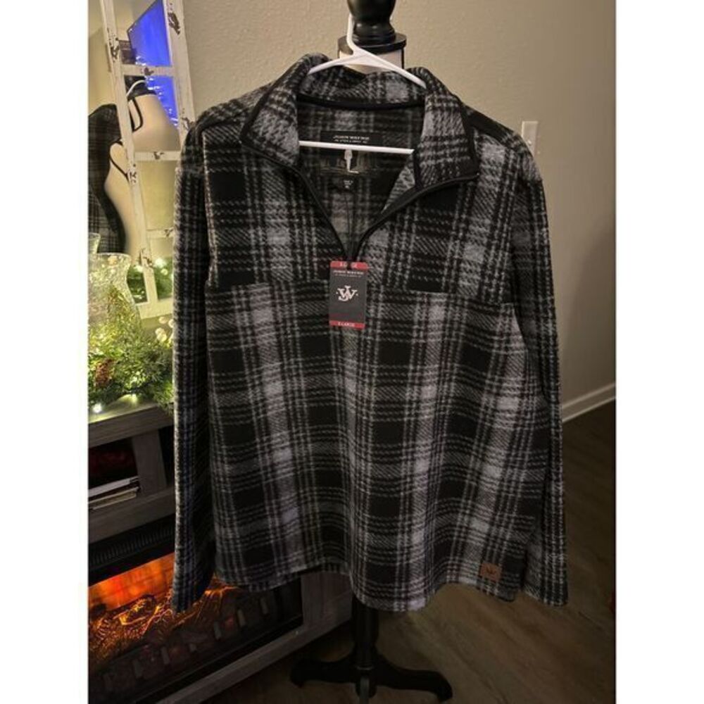 John Wayne Stock & Supply NWT men's sweater plaid XL black gray‎